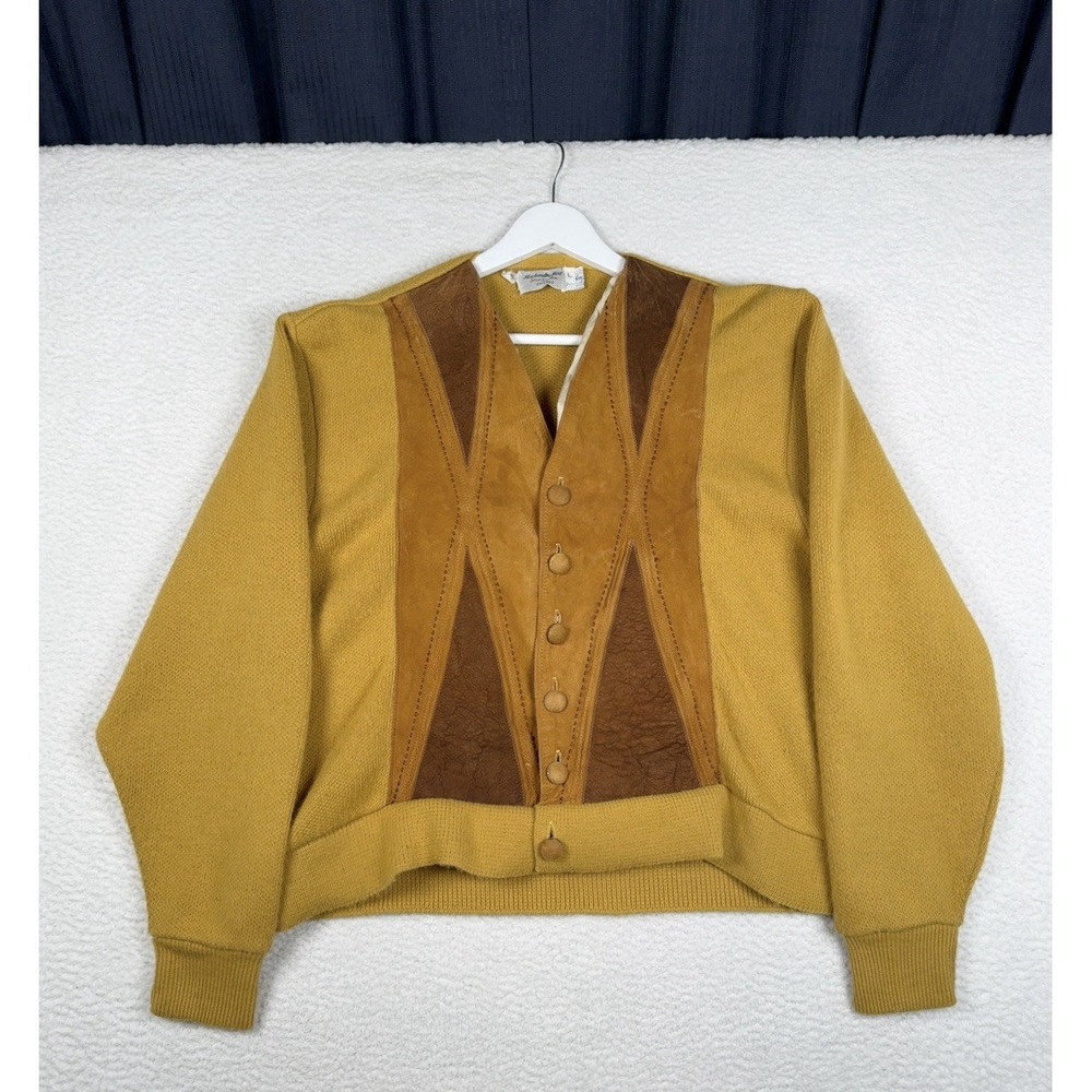 VTG 60s MERCHANDISE MART Mustard Yellow Acrylic Cardigan Suede - Cropped Small